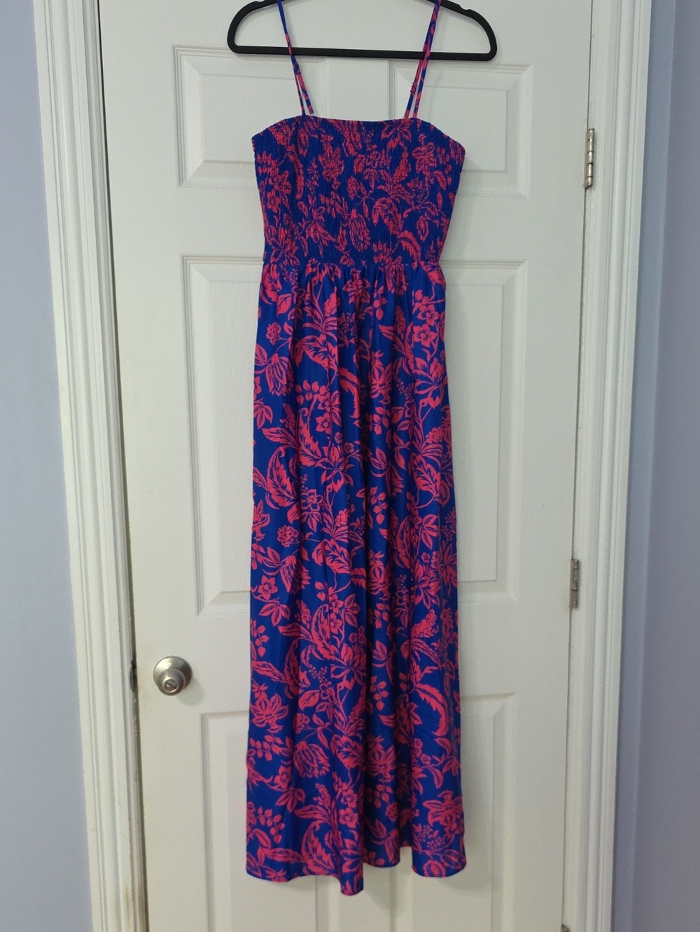 SHEIN Blue Maxi Dress with Pink Floral Print